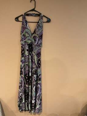 Christina Love Purple Paisley Halter Maxi Dress with Beaded Neckline
